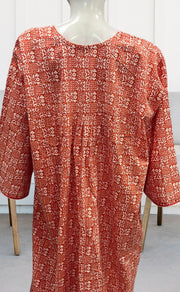 Peach Dots Pure Cotton Long Sleeves Nighty.Soft Breathable Fabric | Laces and Frills - Laces and Frills