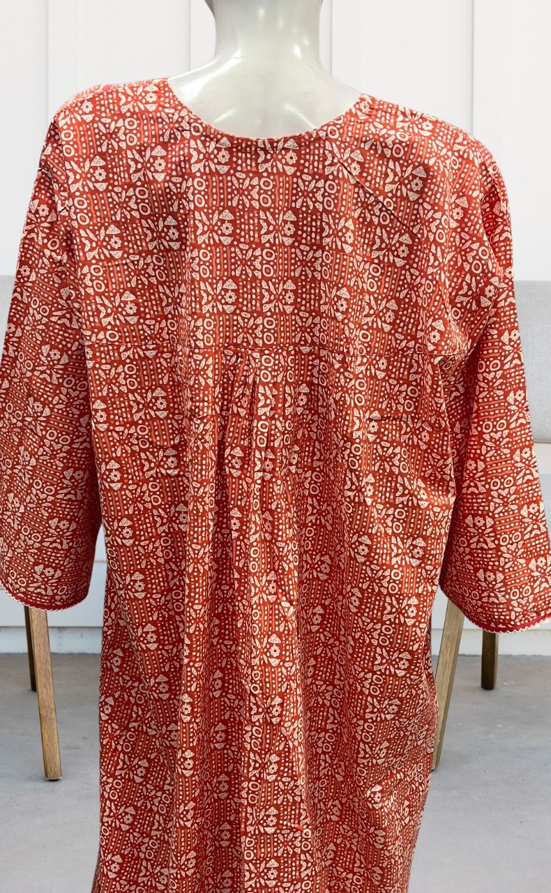 Peach Dots Pure Cotton Long Sleeves Nighty.Soft Breathable Fabric | Laces and Frills - Laces and Frills