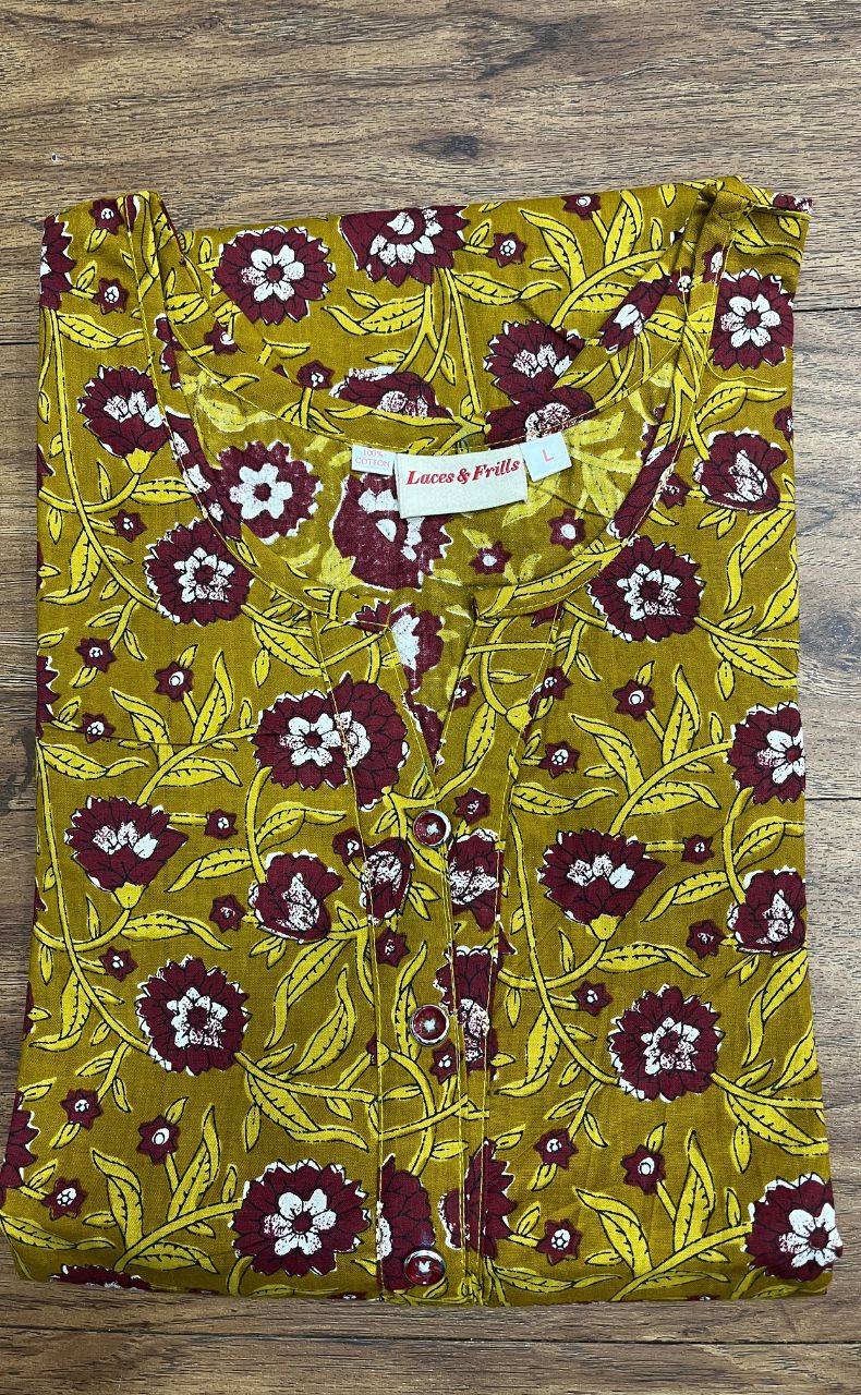 Mustard/Maroon Floral Co-ord Set . Versatile Cotton Fabric. | Laces and Frills - Laces and Frills