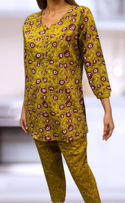 Mustard/Maroon Floral Co-ord Set . Versatile Cotton Fabric. | Laces and Frills - Laces and Frills