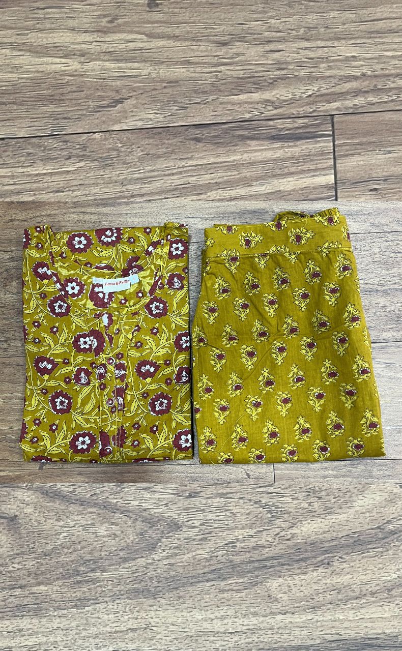 Mustard/Maroon Floral Co-ord Set . Versatile Cotton Fabric. | Laces and Frills - Laces and Frills