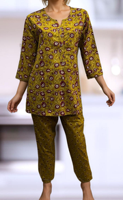 Mustard/Maroon Floral Co-ord Set . Versatile Cotton Fabric. | Laces and Frills - Laces and Frills