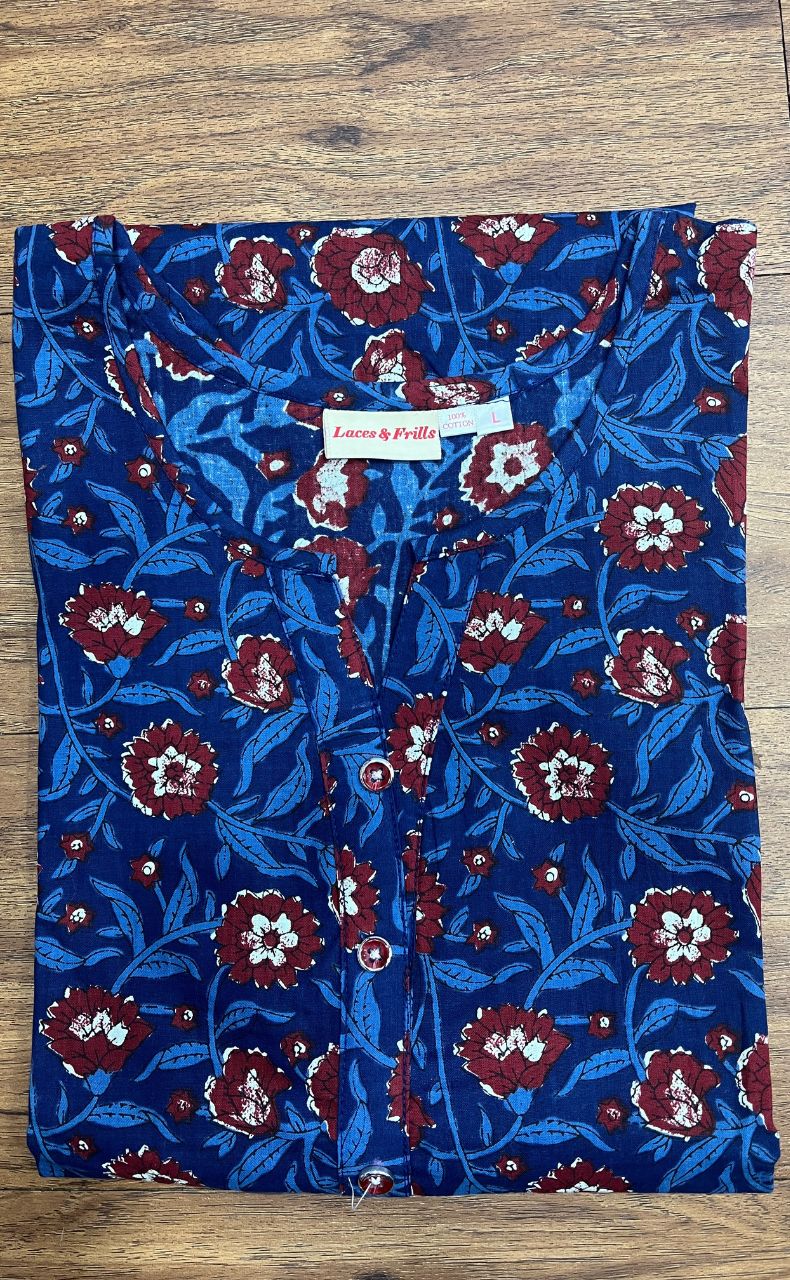 Blue Floral Co-ord Set . Versatile Cotton Fabric. | Laces and Frills - Laces and Frills