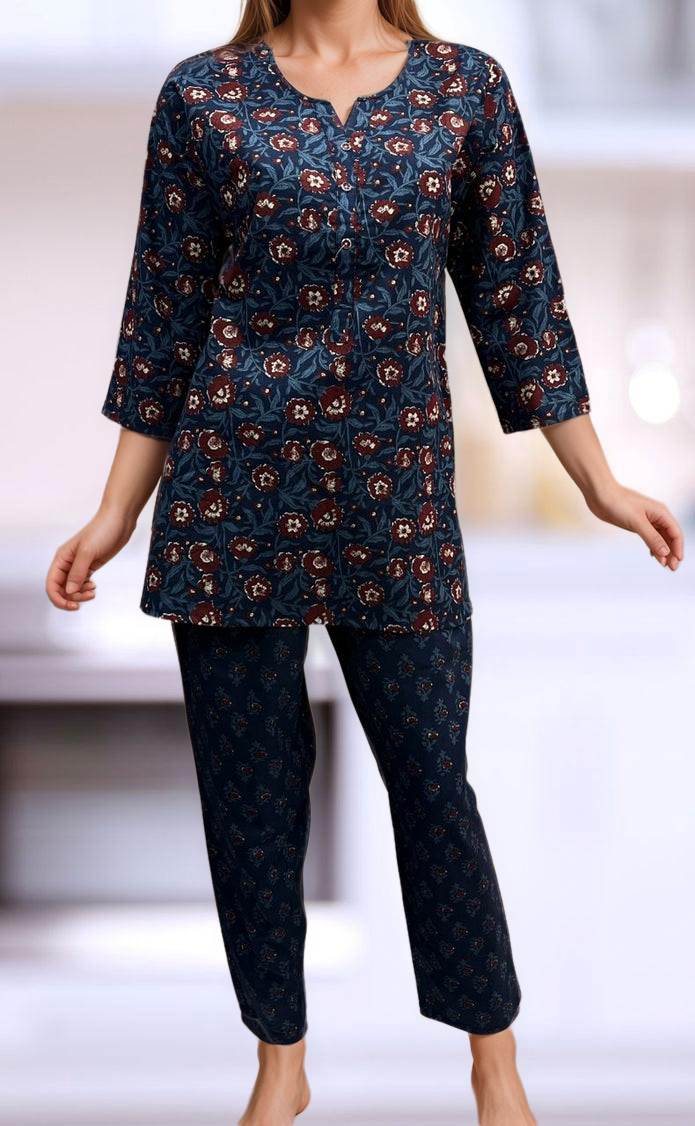 Blue Floral Co-ord Set . Versatile Cotton Fabric. | Laces and Frills - Laces and Frills