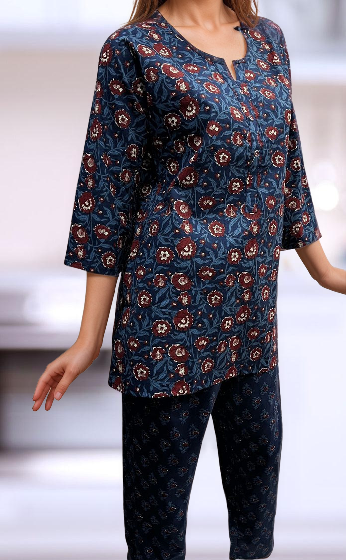 Blue Floral Co-ord Set . Versatile Cotton Fabric. | Laces and Frills - Laces and Frills