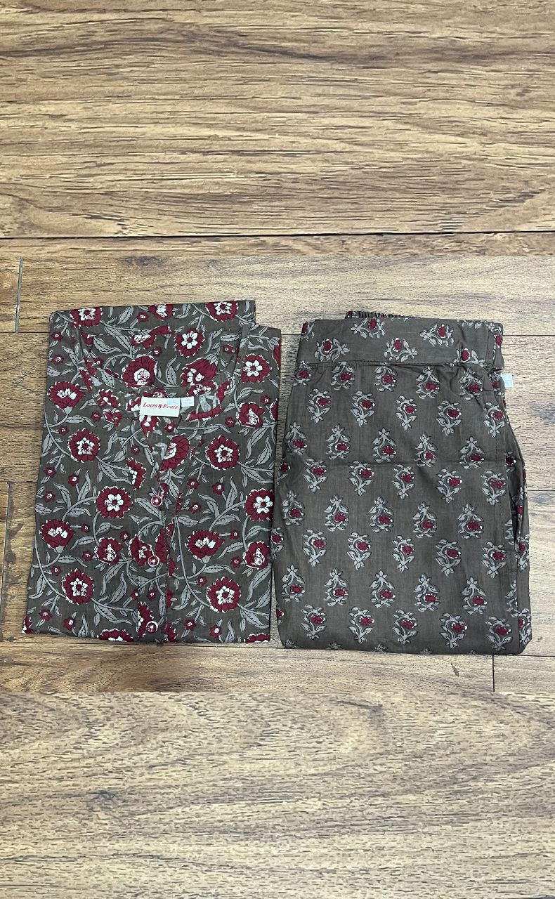 Grey/Maroon Floral Co-ord Set . Versatile Cotton Fabric. | Laces and Frills - Laces and Frills
