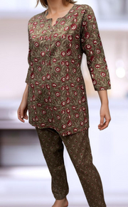 Grey/Maroon Floral Co-ord Set . Versatile Cotton Fabric. | Laces and Frills - Laces and Frills