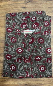 Grey/Maroon Floral Co-ord Set . Versatile Cotton Fabric. | Laces and Frills - Laces and Frills