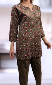 Grey/Maroon Floral Co-ord Set . Versatile Cotton Fabric. | Laces and Frills - Laces and Frills