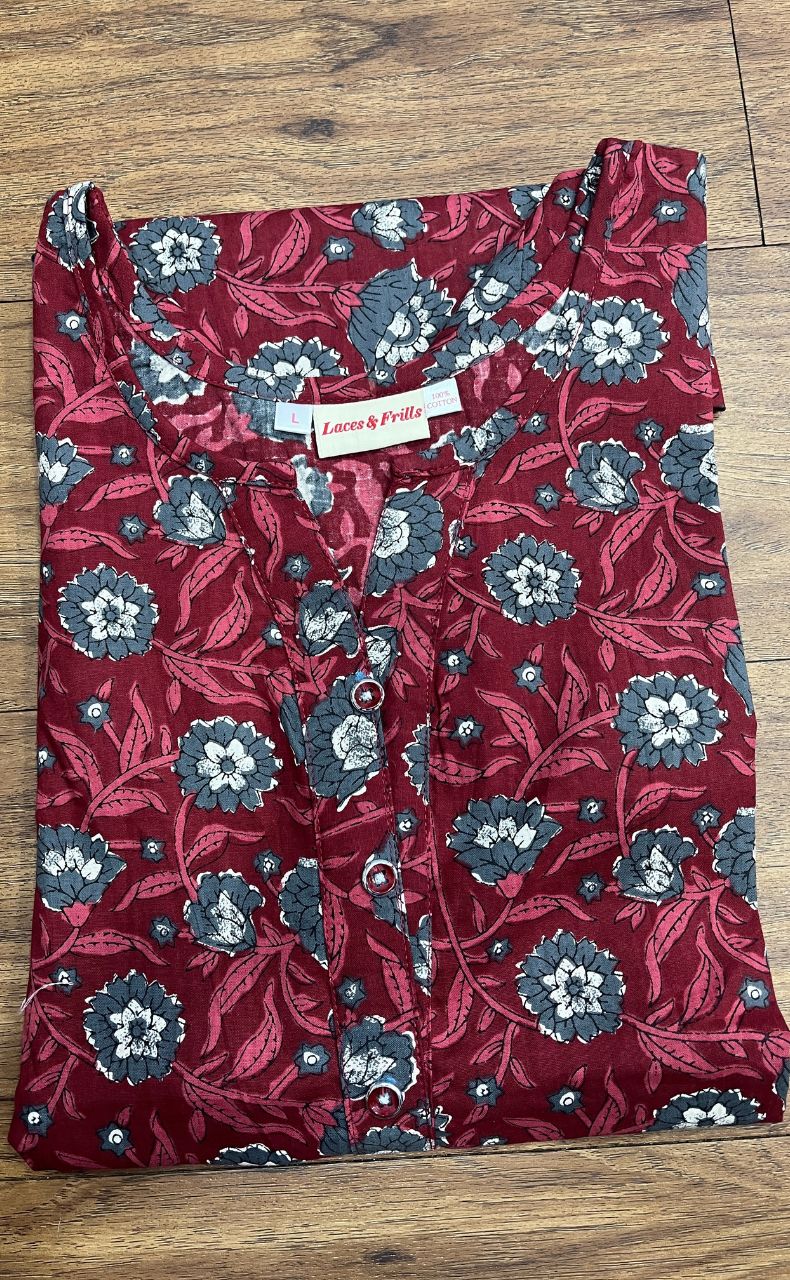 Maroon/Grey Floral Co-ord Set . Versatile Cotton Fabric. | Laces and Frills - Laces and Frills