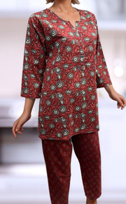 Maroon/Grey Floral Co-ord Set . Versatile Cotton Fabric. | Laces and Frills - Laces and Frills