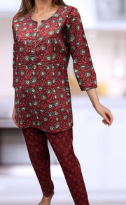 Maroon/Grey Floral Co-ord Set . Versatile Cotton Fabric. | Laces and Frills - Laces and Frills