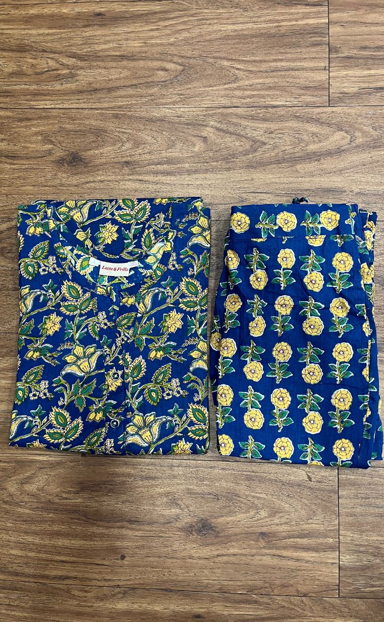 Blue Leafy Co-ord Set . Versatile Cotton Fabric. | Laces and Frills - Laces and Frills