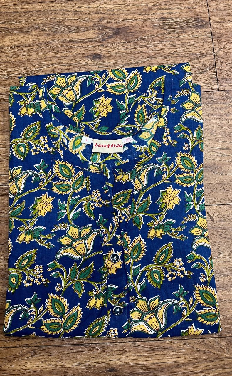 Blue Leafy Co-ord Set . Versatile Cotton Fabric. | Laces and Frills - Laces and Frills