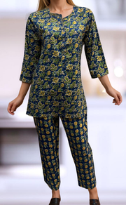 Blue Leafy Co-ord Set . Versatile Cotton Fabric. | Laces and Frills - Laces and Frills