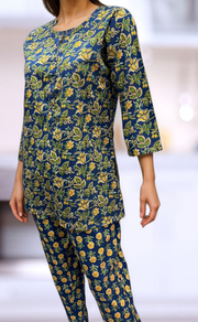 Blue Leafy Co-ord Set . Versatile Cotton Fabric. | Laces and Frills - Laces and Frills