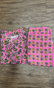 Pink Leafy Co-ord Set . Versatile Cotton Fabric. | Laces and Frills - Laces and Frills
