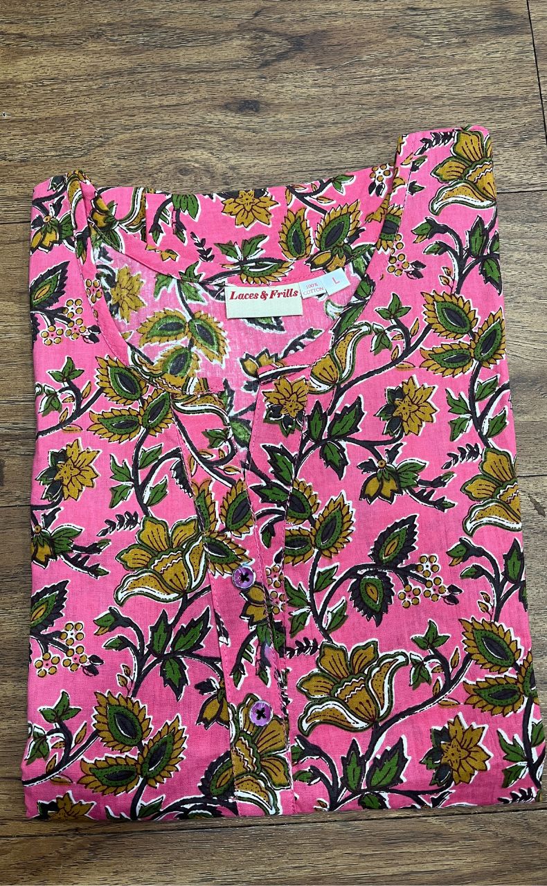 Pink Leafy Co-ord Set . Versatile Cotton Fabric. | Laces and Frills - Laces and Frills