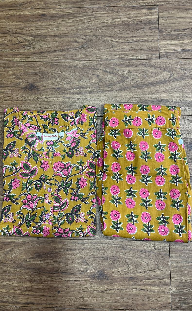 Yellow Leafy Co-ord Set . Versatile Cotton Fabric. | Laces and Frills - Laces and Frills