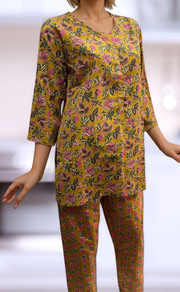 Yellow Leafy Co-ord Set . Versatile Cotton Fabric. | Laces and Frills - Laces and Frills