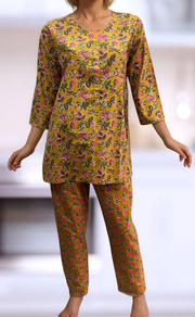 Yellow Leafy Co-ord Set . Versatile Cotton Fabric. | Laces and Frills - Laces and Frills