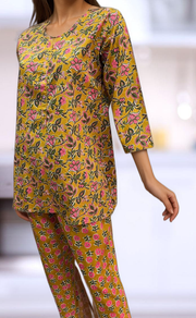 Yellow Leafy Co-ord Set . Versatile Cotton Fabric. | Laces and Frills - Laces and Frills