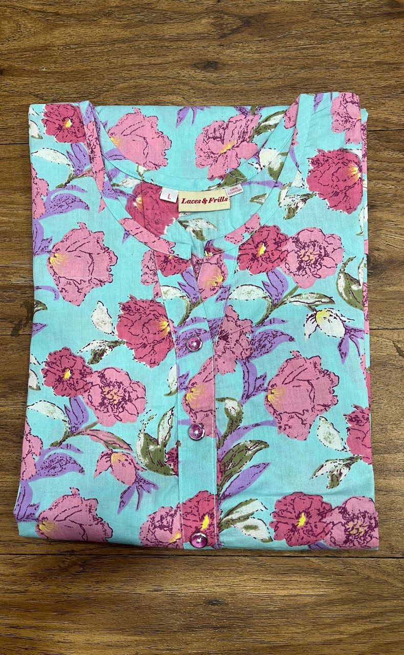 Sky Blue Floral Co-ord Set . Versatile Cotton Fabric. | Laces and Frills - Laces and Frills