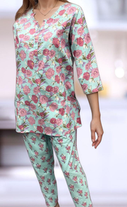 Sky Blue Floral Co-ord Set . Versatile Cotton Fabric. | Laces and Frills - Laces and Frills