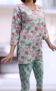 Sky Blue Floral Co-ord Set . Versatile Cotton Fabric. | Laces and Frills - Laces and Frills