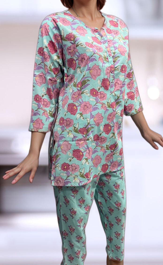 Sky Blue Floral Co-ord Set . Versatile Cotton Fabric. | Laces and Frills - Laces and Frills