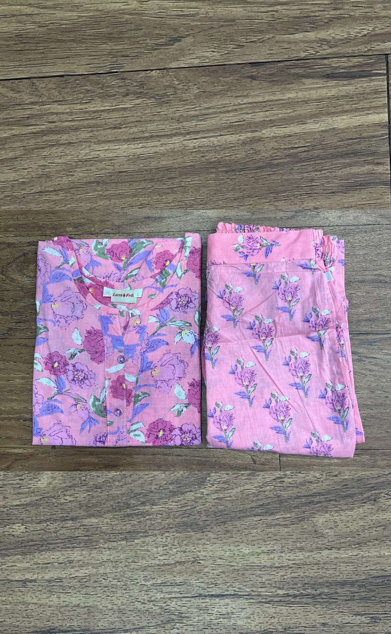 Pink Floral Co-ord Set . Versatile Cotton Fabric. | Laces and Frills - Laces and Frills