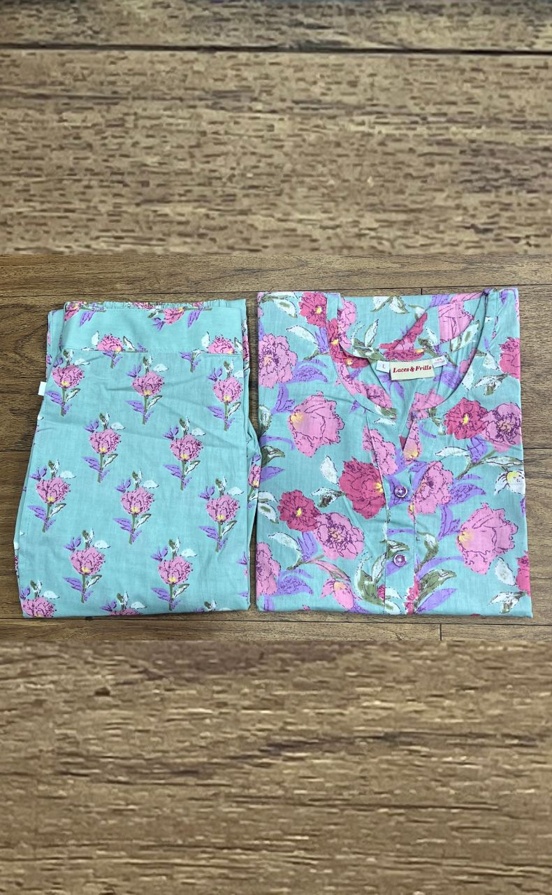 Sea Green Floral Co-ord Set . Versatile Cotton Fabric. | Laces and Frills - Laces and Frills