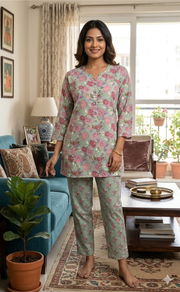 Sea Green Floral Co-ord Set . Versatile Cotton Fabric. | Laces and Frills - Laces and Frills