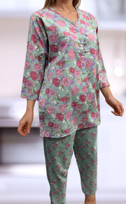 Sea Green Floral Co-ord Set . Versatile Cotton Fabric. | Laces and Frills - Laces and Frills