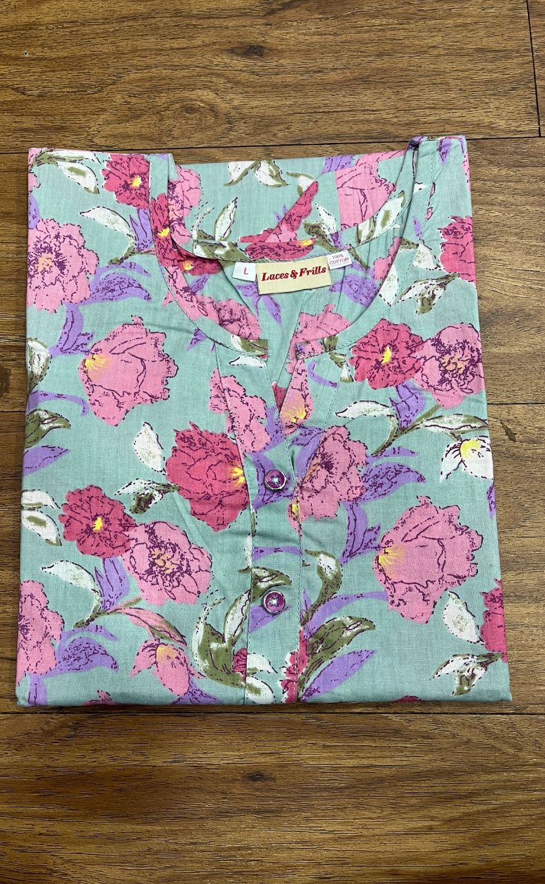 Sea Green Floral Co-ord Set . Versatile Cotton Fabric. | Laces and Frills - Laces and Frills