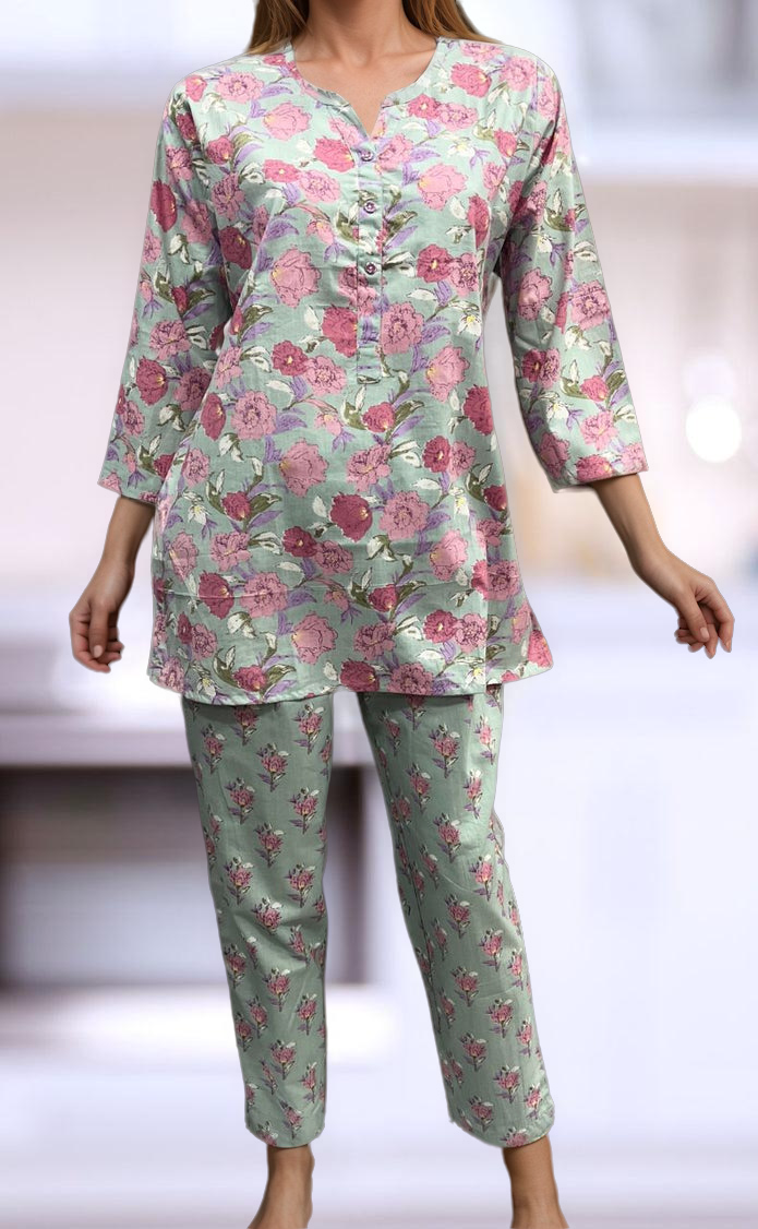 Sweetlime By AS Black & Green Floral Print Organic Cotton Co-ord Set.
