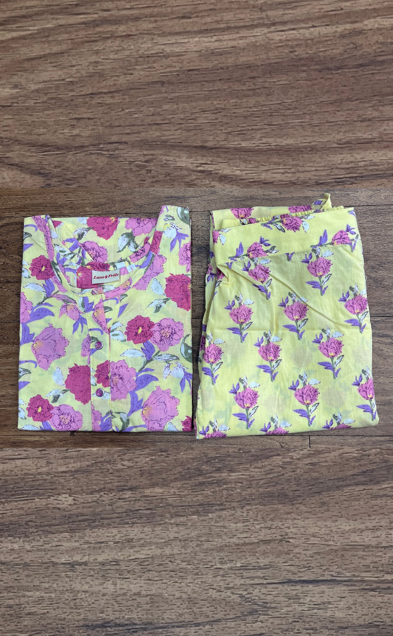 Yellow Floral Co-ord Set . Versatile Cotton Fabric. | Laces and Frills - Laces and Frills