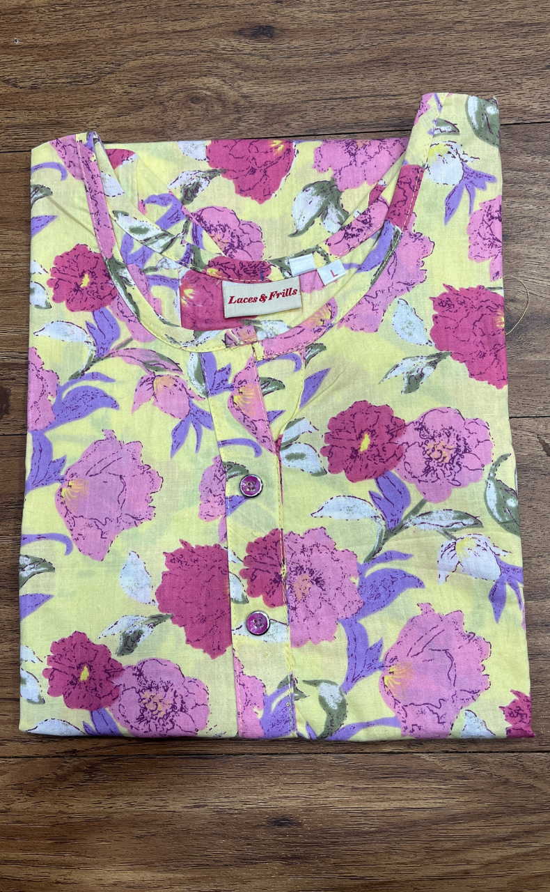 Yellow Floral Co-ord Set . Versatile Cotton Fabric. | Laces and Frills - Laces and Frills