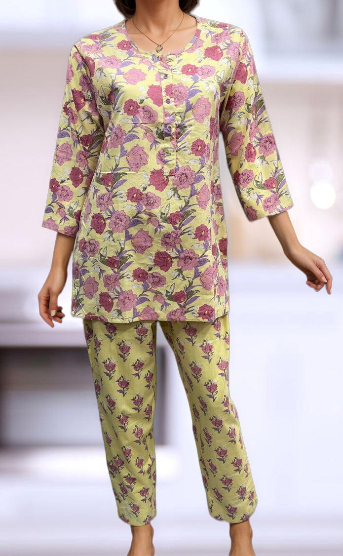 Yellow Floral Co-ord Set . Versatile Cotton Fabric. | Laces and Frills - Laces and Frills