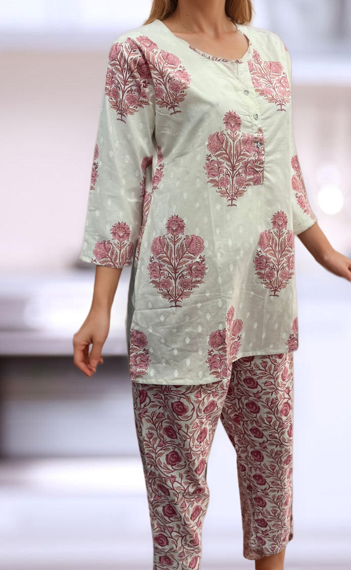 White/Pink Garden Co-ord Set . Versatile Cotton Fabric. | Laces and Frills - Laces and Frills