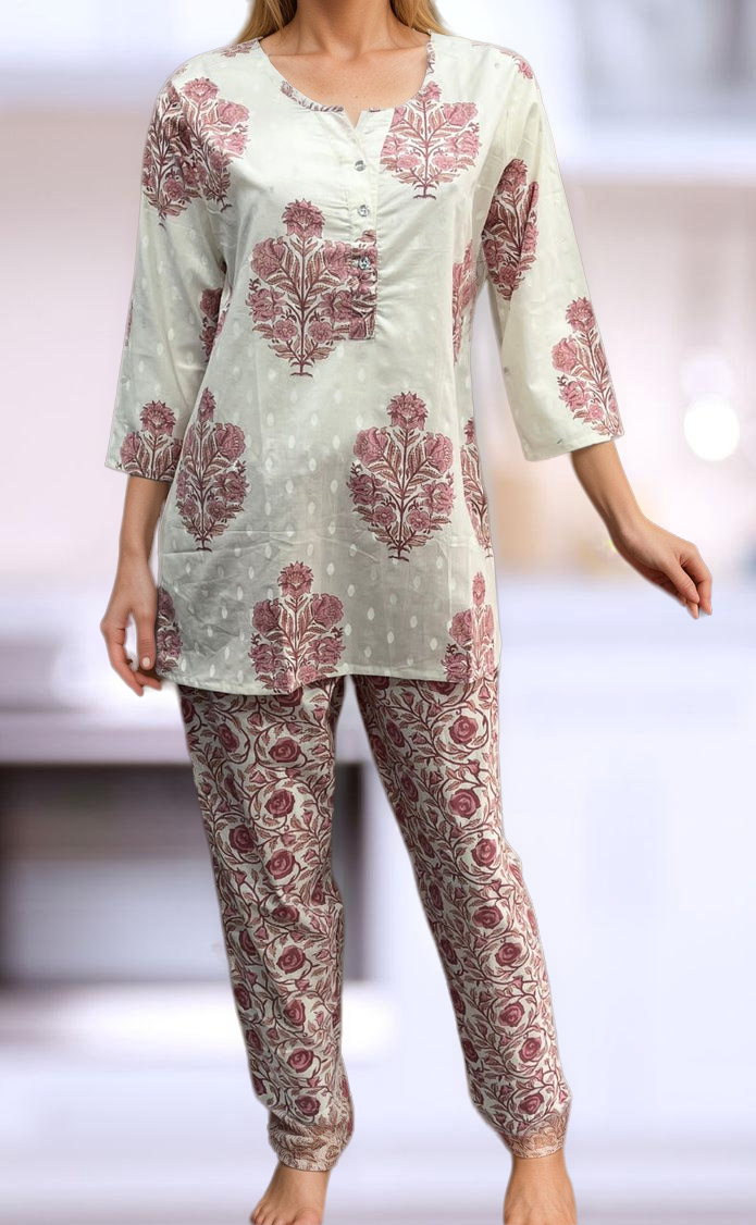 White/Pink Garden Co-ord Set . Versatile Cotton Fabric. | Laces and Frills - Laces and Frills