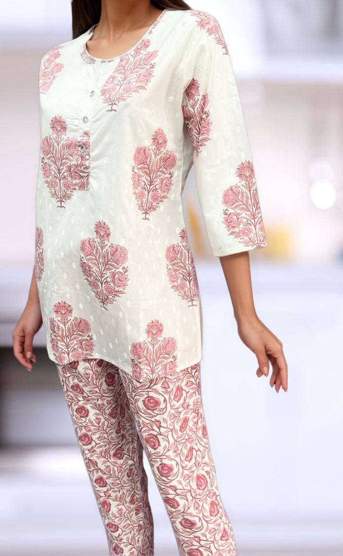 White/Pink Garden Co-ord Set . Versatile Cotton Fabric. | Laces and Frills - Laces and Frills