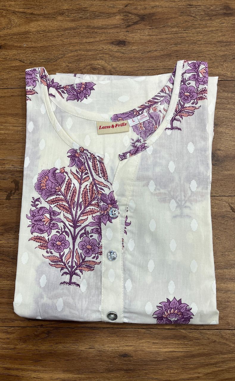 White/Purple Garden Co-ord Set . Versatile Cotton Fabric. | Laces and Frills - Laces and Frills