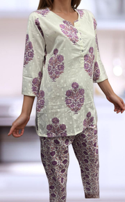 White/Purple Garden Co-ord Set . Versatile Cotton Fabric. | Laces and Frills - Laces and Frills