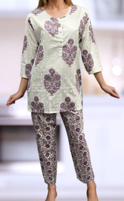 White/Purple Garden Co-ord Set . Versatile Cotton Fabric. | Laces and Frills - Laces and Frills