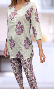 White/Purple Garden Co-ord Set . Versatile Cotton Fabric. | Laces and Frills - Laces and Frills
