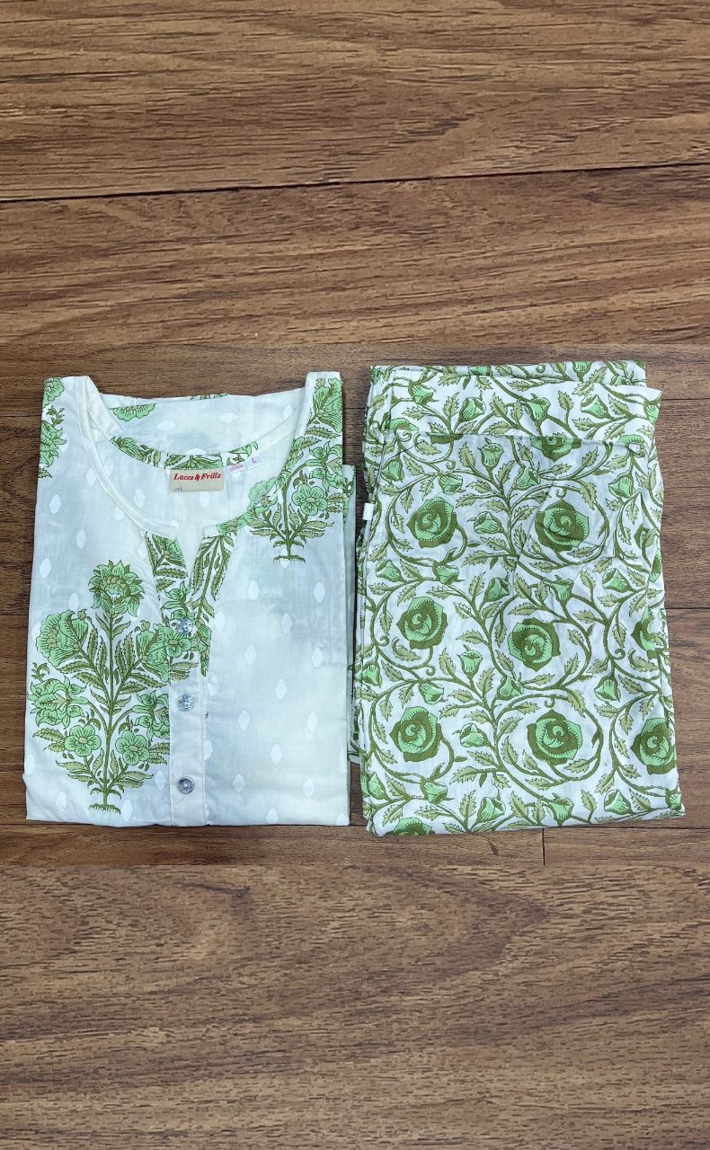 White/Green Garden Co-ord Set . Versatile Cotton Fabric. | Laces and Frills - Laces and Frills