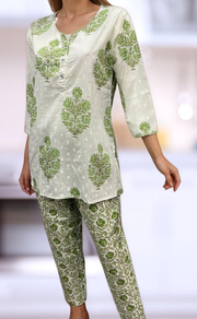 White/Green Garden Co-ord Set . Versatile Cotton Fabric. | Laces and Frills - Laces and Frills