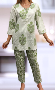 White/Green Garden Co-ord Set . Versatile Cotton Fabric. | Laces and Frills - Laces and Frills