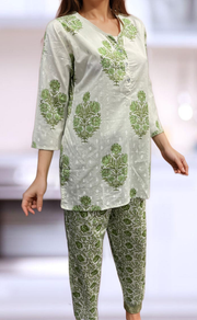 White/Green Garden Co-ord Set . Versatile Cotton Fabric. | Laces and Frills - Laces and Frills